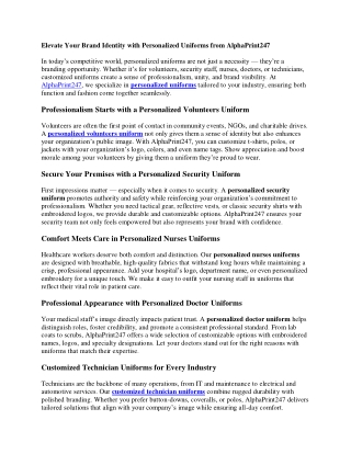 Elevate Your Brand Identity with Personalized Uniforms from AlphaPrint247