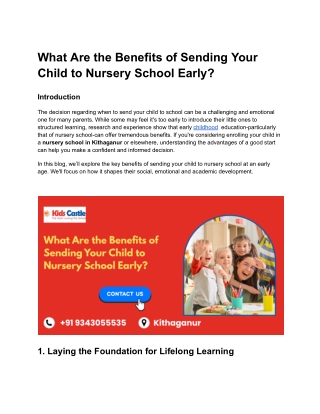 What Are the Benefits of Sending Your Child to Nursery School Early