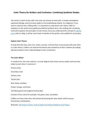 Color Theory for Knitters and Crocheters