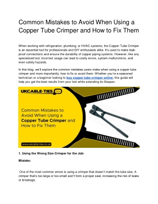 Common Mistakes to Avoid When Using a Copper Tube Crimper and How to Fix Them