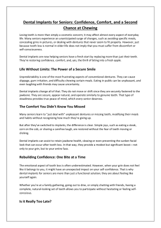 Dental Implants for Seniors: Confidence, Comfort, and a Second Chance at Chewing