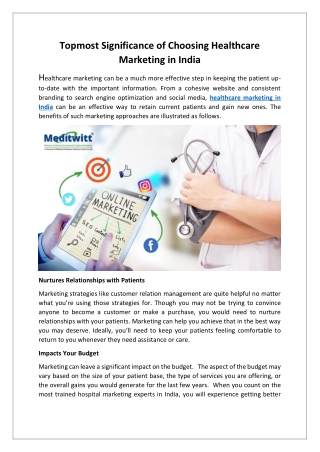Topmost Significance of Choosing Healthcare Marketing in India