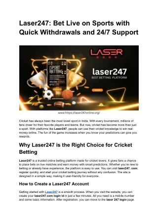 Laser247: Bet Live on Sports with Quick Withdrawals and 24/7 Support