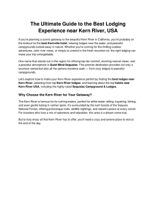 The Ultimate Guide to the Best Lodging Experience near Kern River, USA