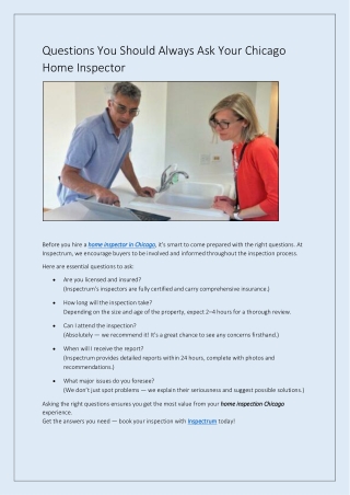 Questions You Should Always Ask Your Chicago Home Inspector