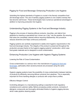 Pigging for Food and Beverage Industry – Boost Efficiency & Reduce Waste