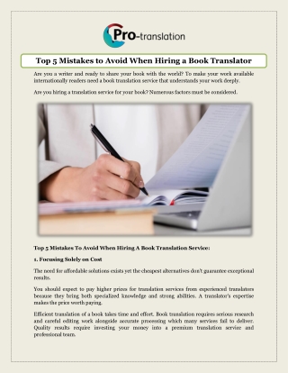 Top 5 Mistakes to Avoid When Hiring a Book Translator