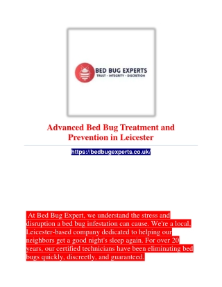 Advanced Bed Bug Treatment and Prevention in Leicester