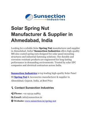 Solar Spring Nut Manufacturer & Supplier in Ahmedabad, India