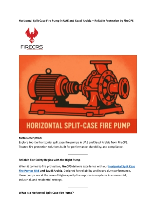 Horizontal Split Case Fire Pump in UAE and Saudi Arabia