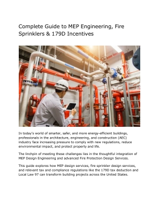 Complete Guide to MEP Engineering, Fire Sprinklers & 179D Incentives
