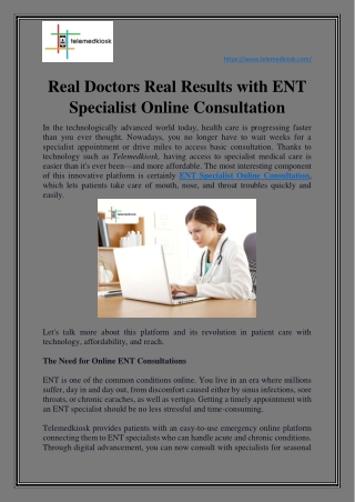 Real Doctors Real Results with ENT Specialist Online Consultation