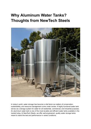 Why Aluminum Water Tanks? Thoughts from NewTech Steels