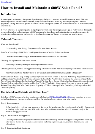 How to Install and Maintain a 600W Solar Panel