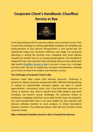 Corporate Client's Handbook: Chauffeur Service in Rye