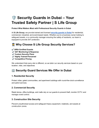 Security Guards in Dubai – Your Trusted Safety Partner | S Life Group