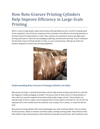 How Roto Gravure Printing Cylinders Help Improve Efficiency in Large Scale Printing