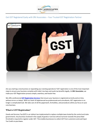 Get Expert GST Registered Easily with SRV Associates