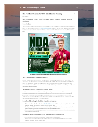 NDA Foundation Course After 10th Shield Defence Academy
