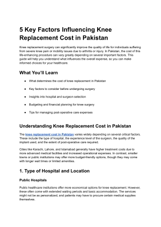 5 Key Factors Influencing Knee Replacement Cost in Pakistan