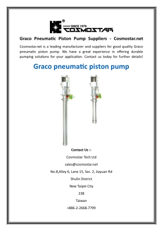 Graco Pneumatic Piston Pump Suppliers - Cosmostar.net