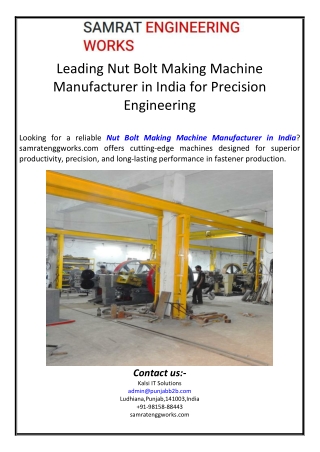 Leading Nut Bolt Making Machine Manufacturer in India for Precision Engineering