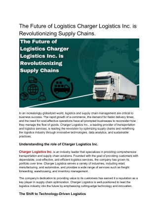 Charger Logistics: Optimizing Supply Chains Globally