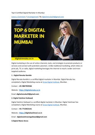 Top 6 Certified Digital Marketer In Mumbai
