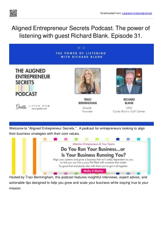 the aligned entrepreneur secrets podcast guest expert Richard Blank Costa Ricas Call Center