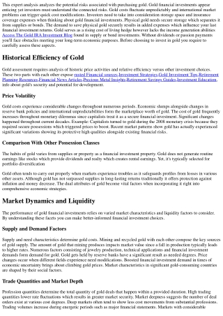 Gold Investment Risks Explained