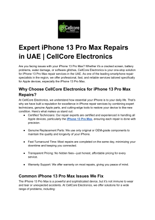 Expert iPhone 13 Pro Max Repairs in UAE _ CellCore Electronics
