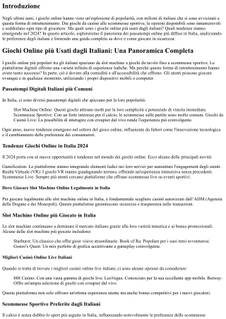 Giochi Online più Usati dagli Italiani: Una Panoramica Completa