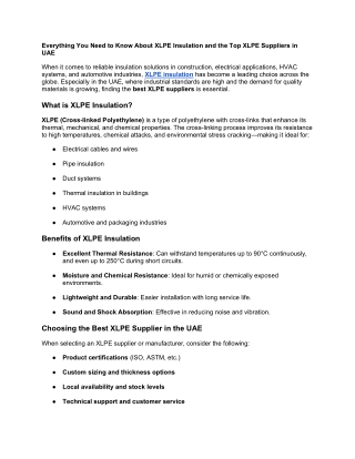 Everything You Need to Know About XLPE Insulation and the Top XLPE Suppliers in UAE