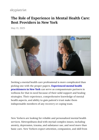 The Role of Experience in Mental Health Care: Best Providers in New York
