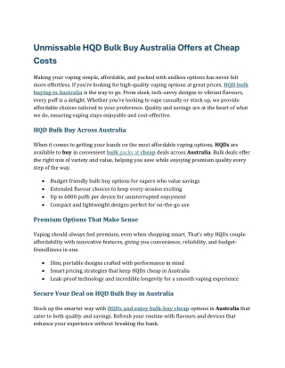 Unmissable HQD Bulk Buy Australia Offers at Cheap Costs