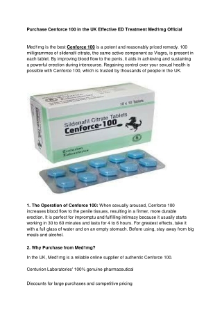 Purchase Cenforce 100 in the UK Effective ED Treatment Med1mg Official