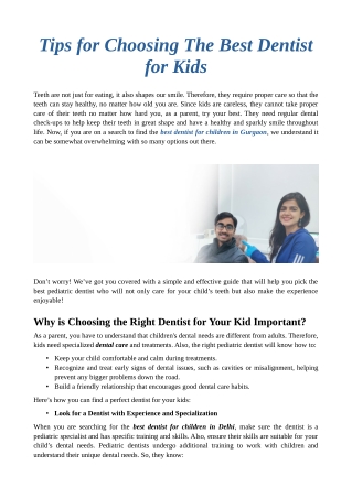 Tips for Choosing The Best Dentist for Kids