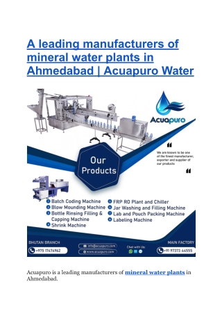 A leading manufacturers of mineral water plants in Ahmedabad _ Acuapuro Water