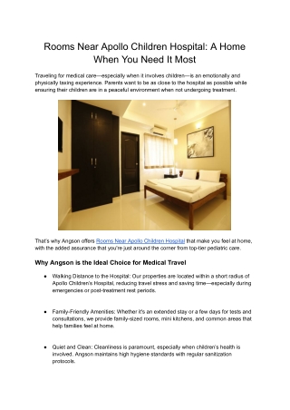 Service Apartments Near Apollo Hospital Chennai – Steps From Care