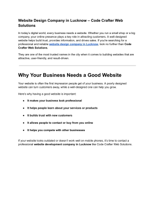 Website Design Company in Lucknow – Code Crafter Web Solutions