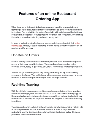 Features of an online Restaurant Ordering App