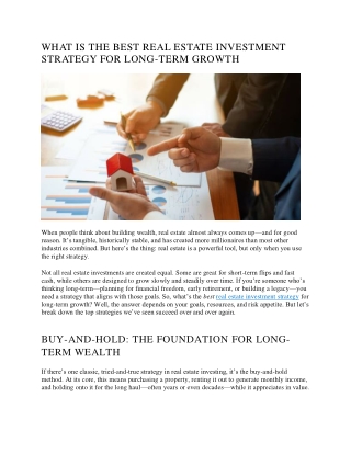 REAL ESTATE INVESTMENT STRATEGY