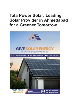 Tata Power Solar_ Leading Solar Provider in Ahmedabad for a Greener Tomorrow