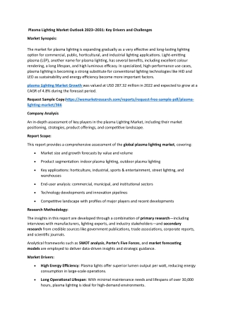Plasma Lighting Market Outlook 2023–2031