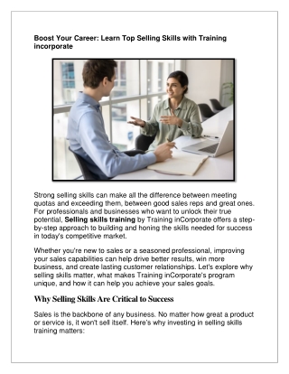 Boost Your Career: Learn Top Selling Skills with Training incorporate