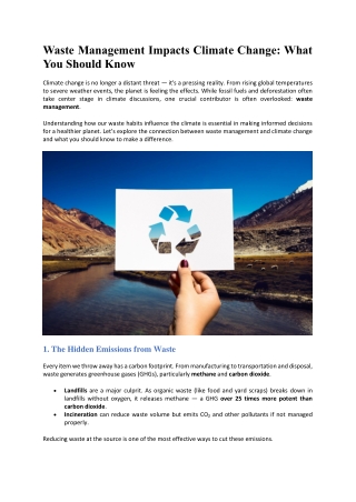 Waste Management Impacts Climate Change:  What You Should Know