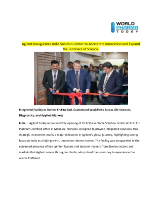 Agilent Inaugurates India Solution Center to Accelerate Innovation