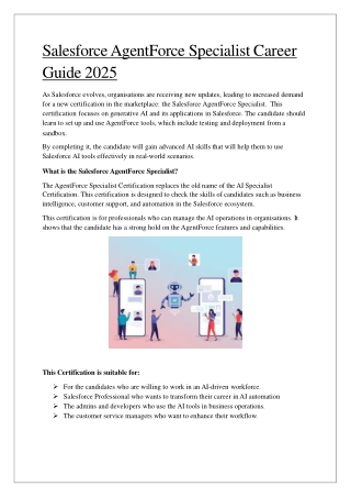 Salesforce AgentForce Specialist Career Guide 2025