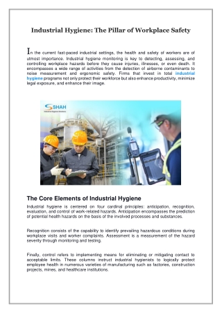 Industrial Hygiene, The Pillar of Workplace Safety