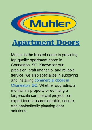 Apartment Doors in Charleston, SC: Upgrade Your Property with Muhler